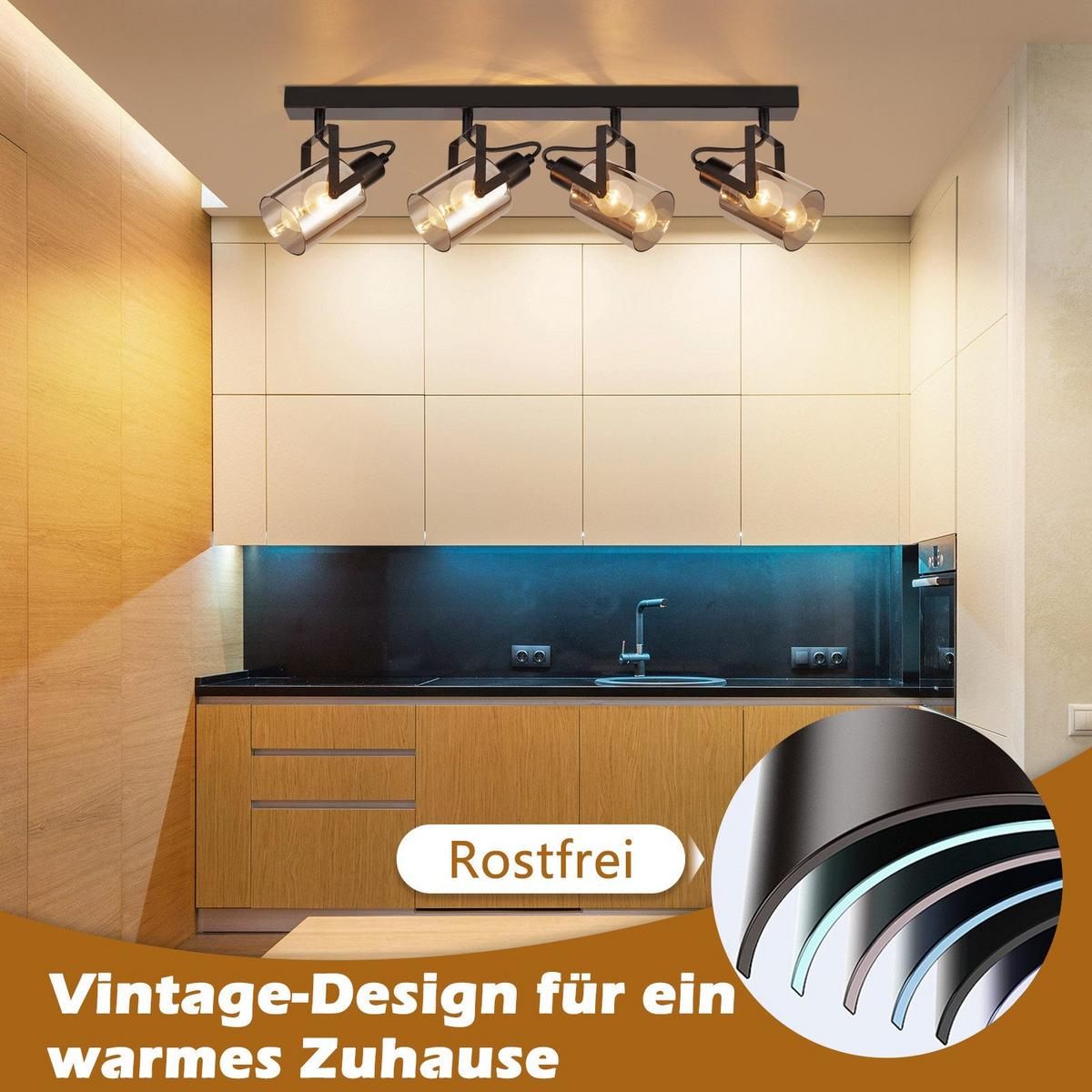 DECKENSTRAHLER Minden 4-flammig 63.5/9.5/18 cm - Schwarz, Metall (63.5/9.5/18cm) - Nettlife