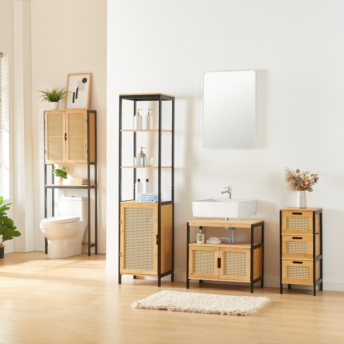 BADUNTERSCHRANK Tervola - Schwarz/Naturfarben, Holzwerkstoff (60/60/35cm) - [en.casa]