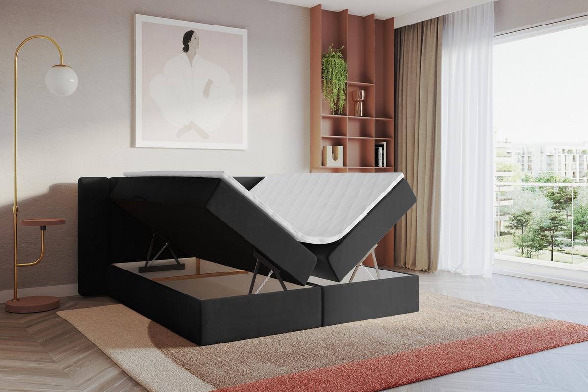 BOXBETT mit Matratze H4 - EVON - 180x200 cm Schwarz - Schwarz, Holzwerkstoff (180/200cm) - ALTDECOR