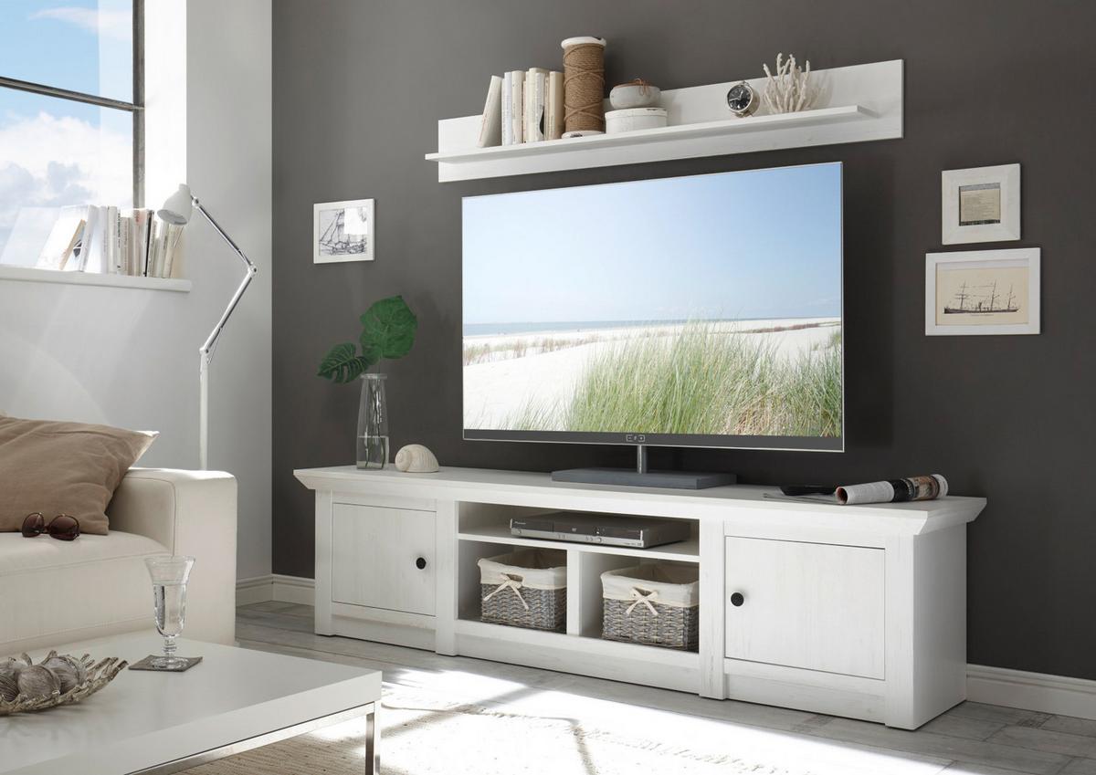 TV-LOWBOARD Weiß Pinie Landhaus, großer TV Unterschrank 194 x 51 cm - Schwarz/Weiß, Holzwerkstoff/Metall (194/51/45cm) - Furn.Design