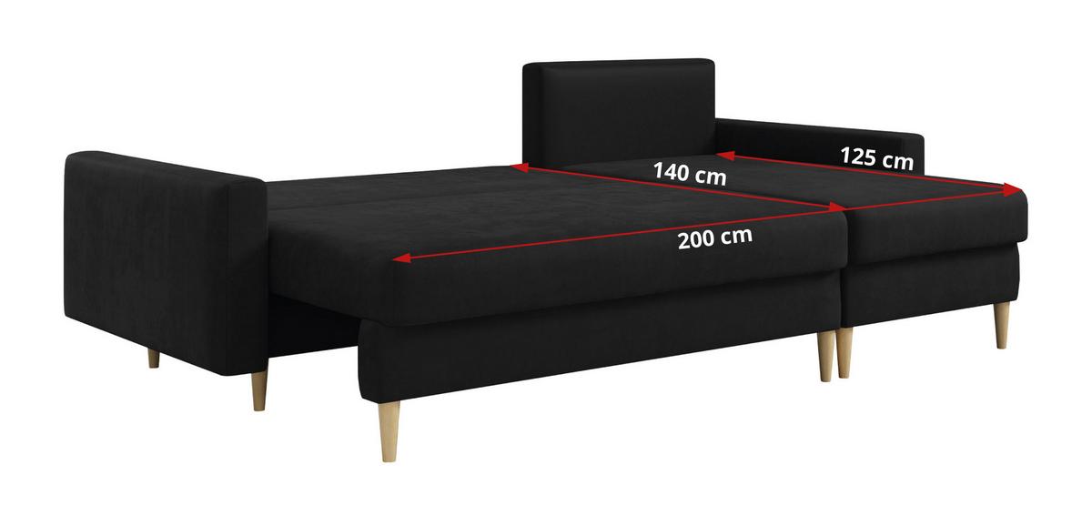 ECKSOFA Lang Velvet Schwarz - Schwarz/Braun, Holz/Textil (220/140cm) - MKS
