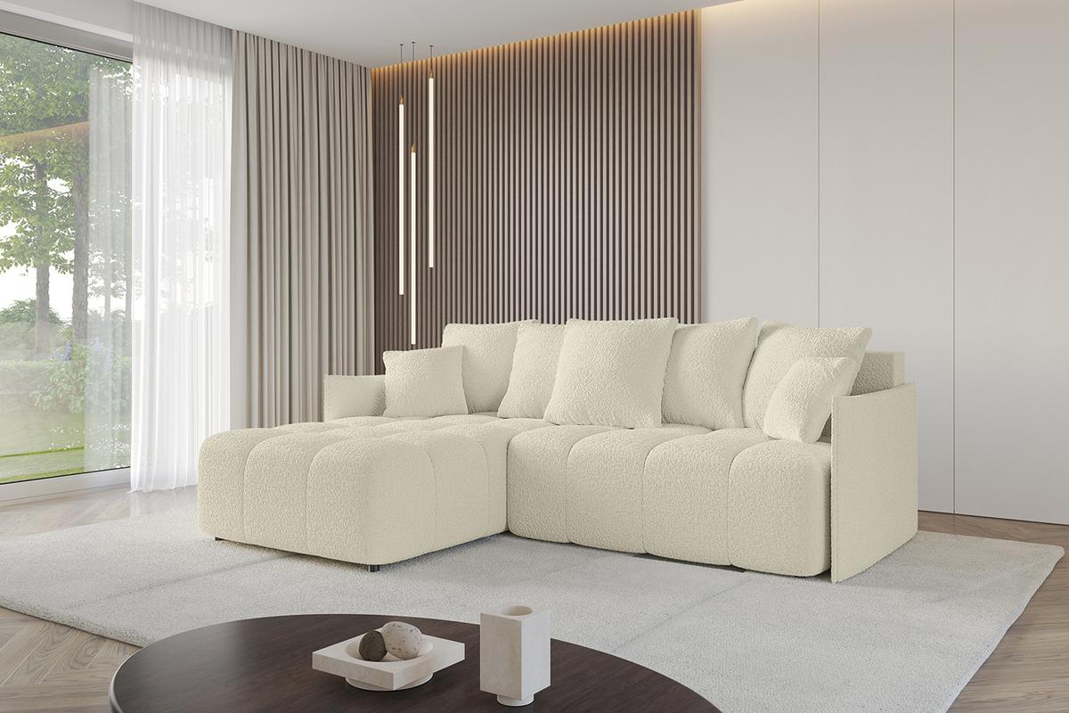 ECKSOFA Ottomane links LONLI-L 251x189x68 Creme Bouclé - Hellbraun/Creme, Holzwerkstoff/Kunststoff (251/189cm) - ALTDECOR