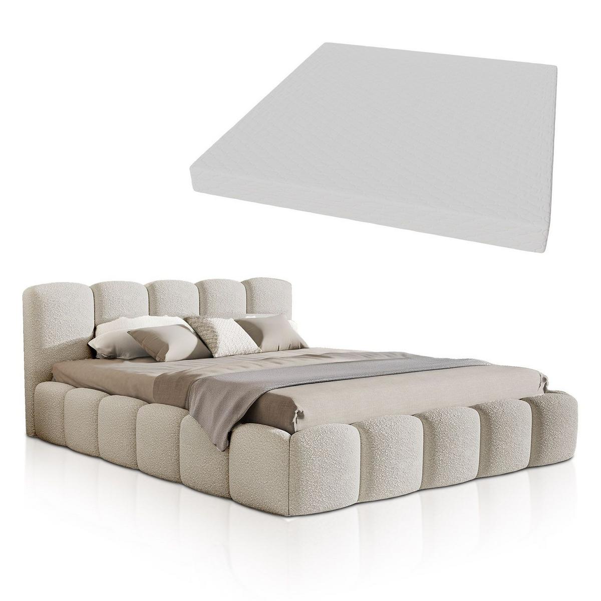 POLSTERBETT Catania 180/200 cm Beige Bouclé inkl Matratze - Beige, Textil (180/200cm) - Juskys