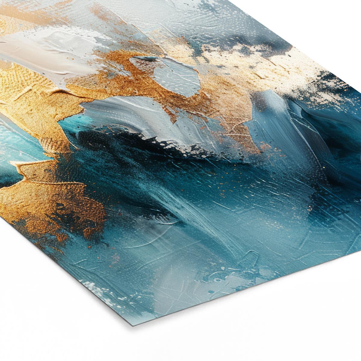 POSTER MIT RAHMEN Abstrakt - Kunst - Gold - Blau Bilderrahmen 30x40 cm - Petrol, Papier (30/40cm) - MuchoWow