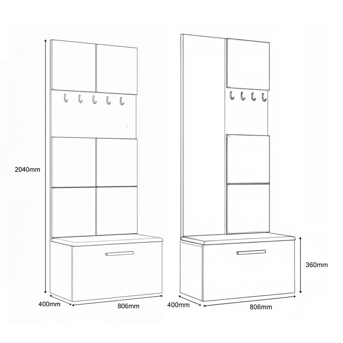 GARDEROBENSCHRANK MODULO 161,2/204/40 cm Modern Garderobe-Set Weiß - Schwarz/Weiß, Holzwerkstoff (161.2/204/40cm) - MASSENO