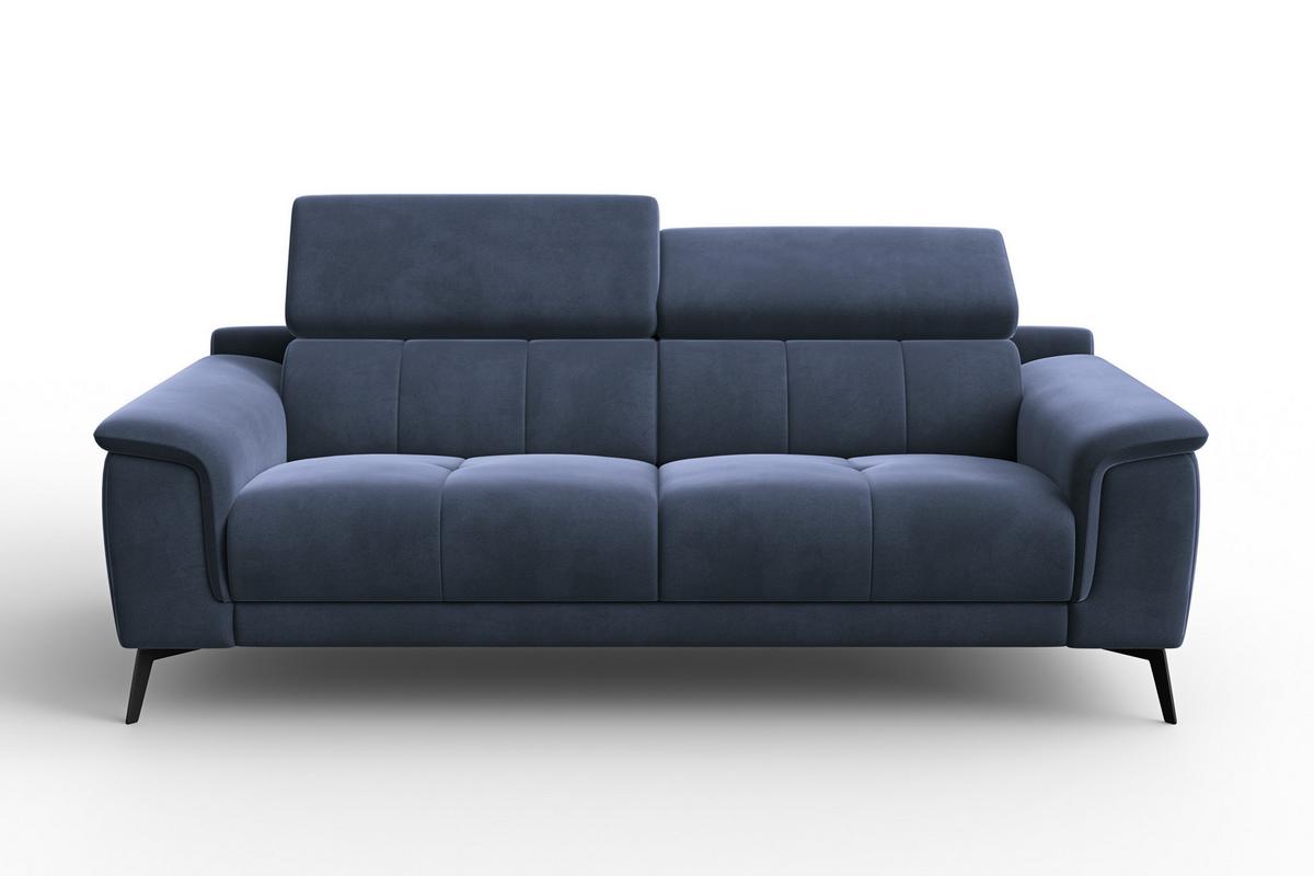 SOFA FIERO 3-Sitzer, Marineblauer Veloursstoff - Blau/Schwarz, Holz/Textil (212/82/103cm) - Courtois Laville