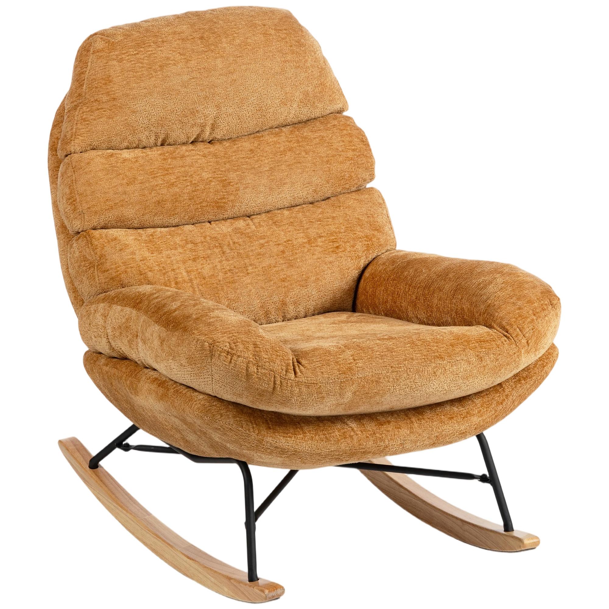 SCHAUKELSTUHL Schaukelsessel Schneidersitz mit Rückenlehne Chenille-Optik - Gelb/Creme, Textil (80/91/103cm) - HOMCOM