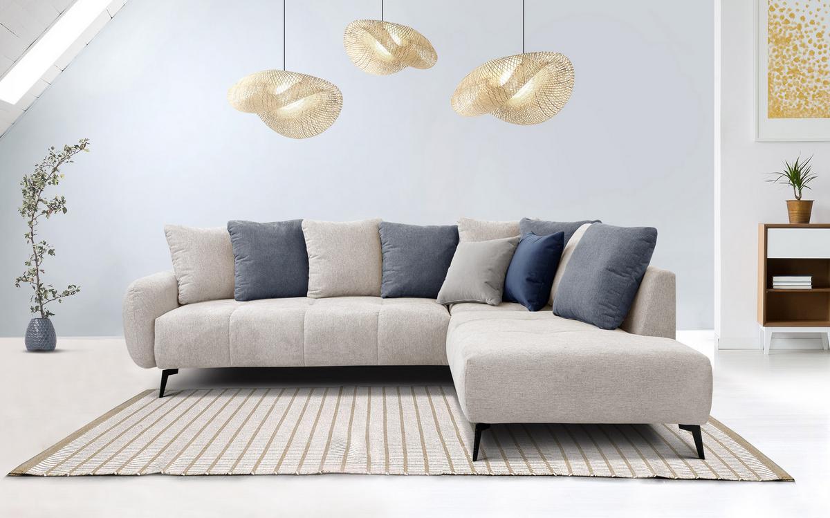 ECKSOFA EVENTO 5-Sitzer, creme - Creme/Schwarz, Holzwerkstoff/Textil (266/206cm) - Wozimo