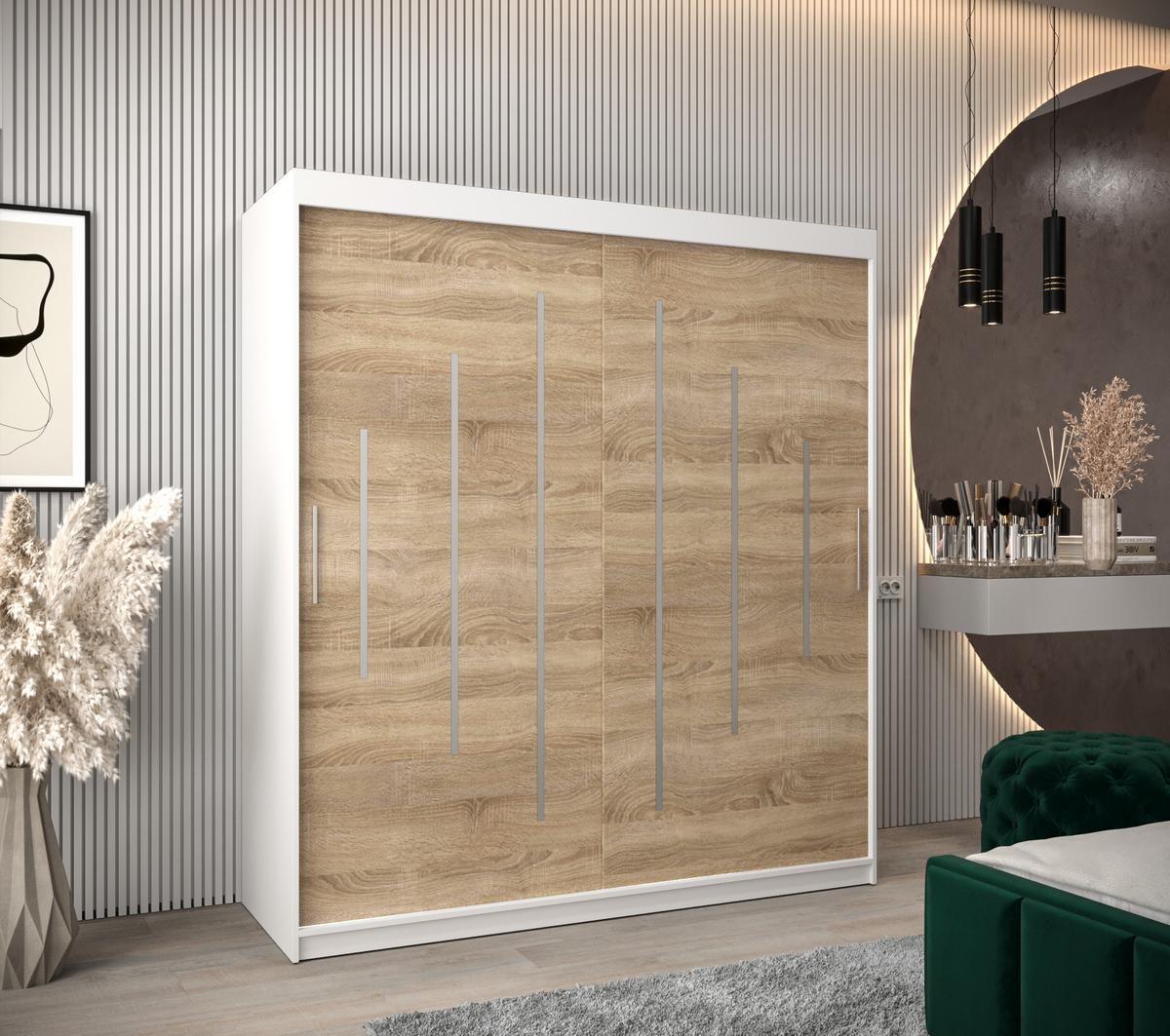 SCHWEBETÜRENSCHRANK 200/180/62 2-türig - Silberfarben/Weiß, Holz/Kunststoff (180/200/62cm) - Abiks Möbel