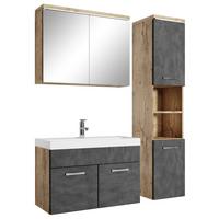 BADMÖBEL-SET Paso LED 4 Teile Kastanien Eiche / Grau - 80 x 35 x 55 cm - Eichefarben/Grau, Holz (80/55/40cm) - Badplaats