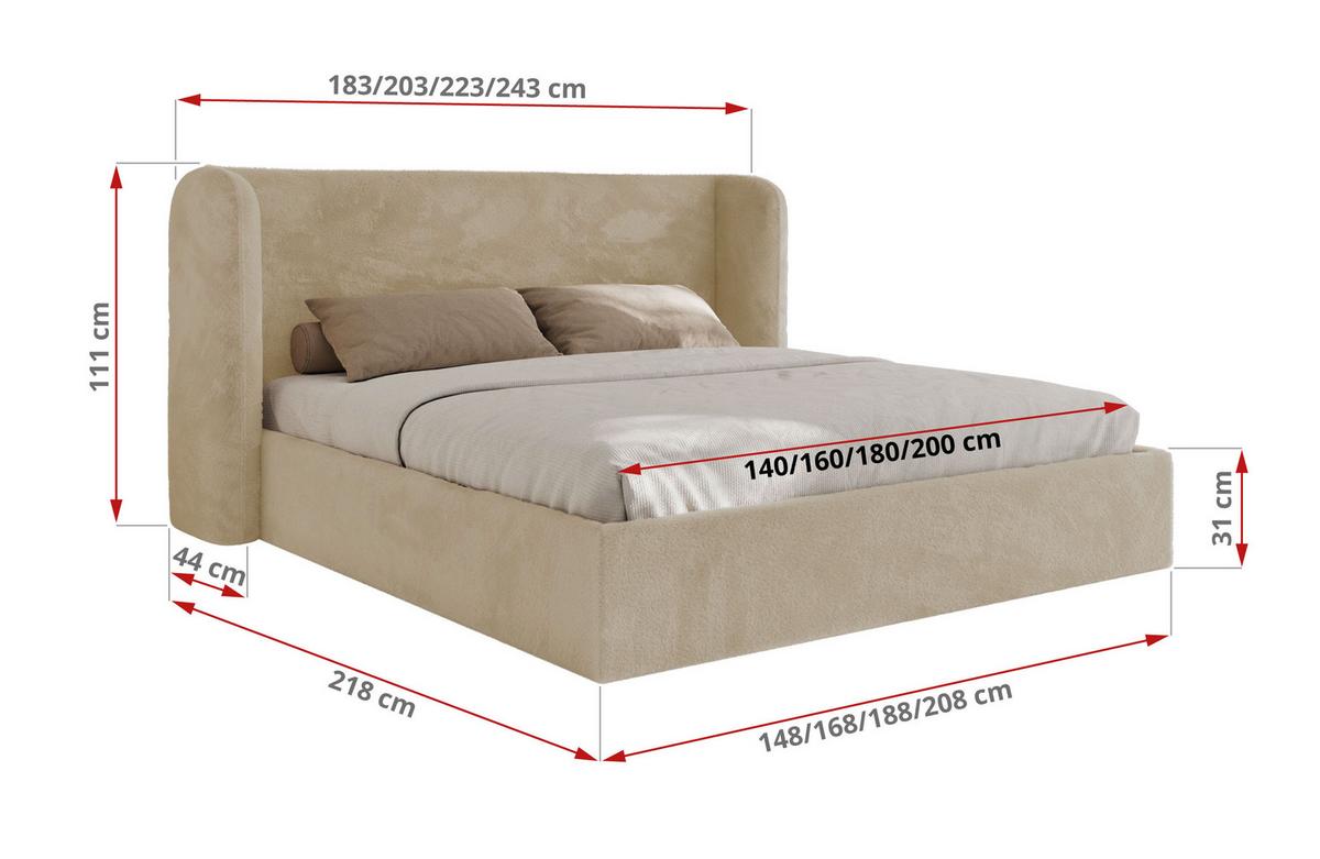 POLSTERBETT EMORA CLASSIC 160/200 - Creme Plüsch - Multipocket-Matratze - Creme, Textil (160/200cm) - MKS