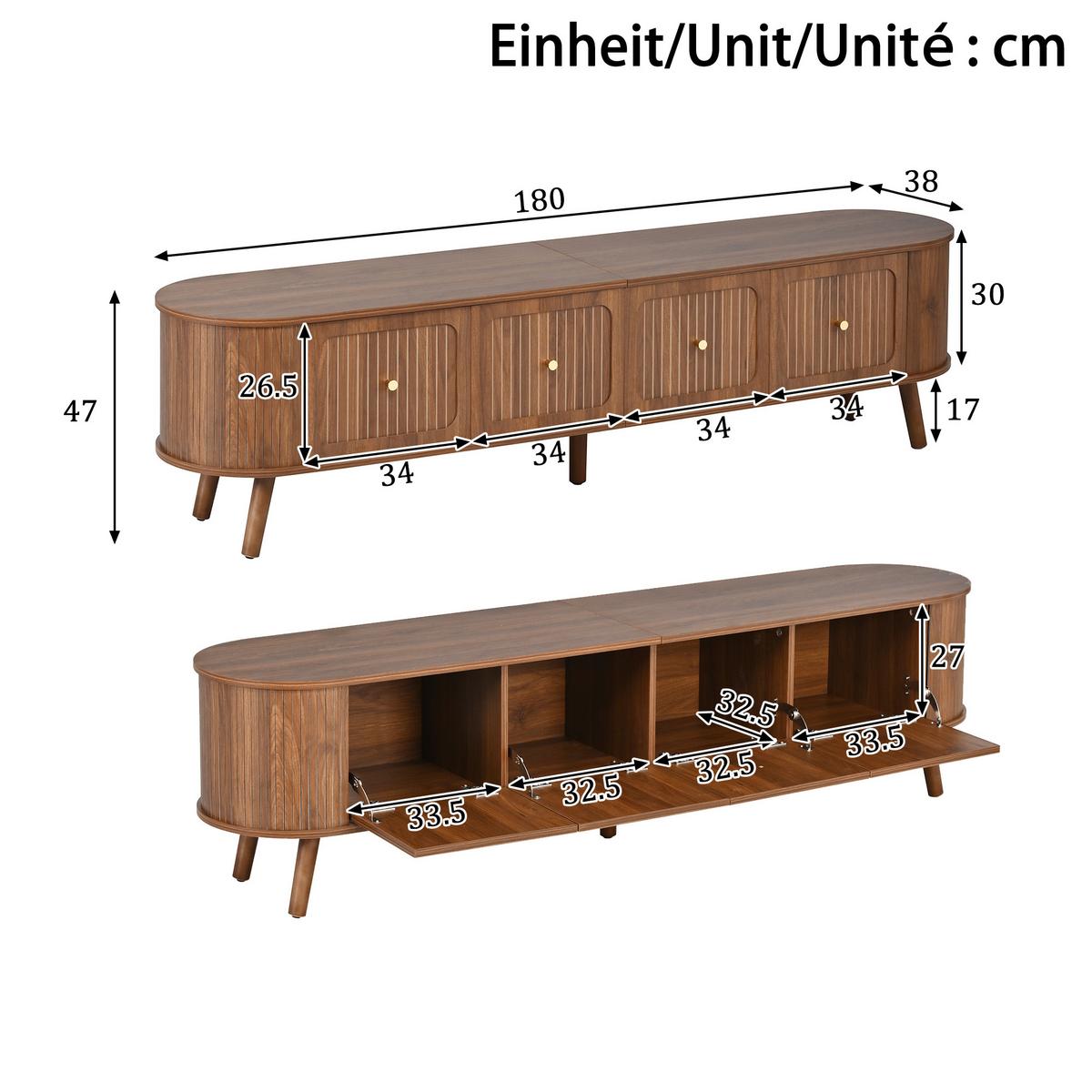 TV LOWBOARD Spiegel Holzoptik Hochschrank Stauraum - Walnussfarben, Holzwerkstoff (180/47/38cm) - Urban Meuble