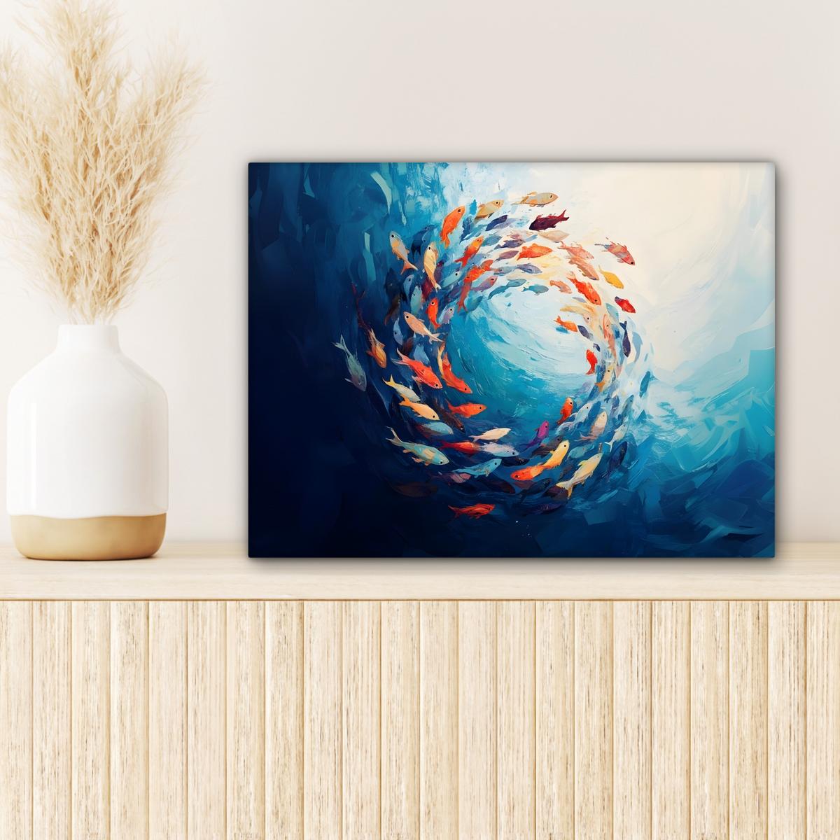 LEINWANDBILD Meer - Fische - Bunt - Dynamisch Wandbild 40x30 cm - Hellblau, Textil (40/30cm) - MuchoWow