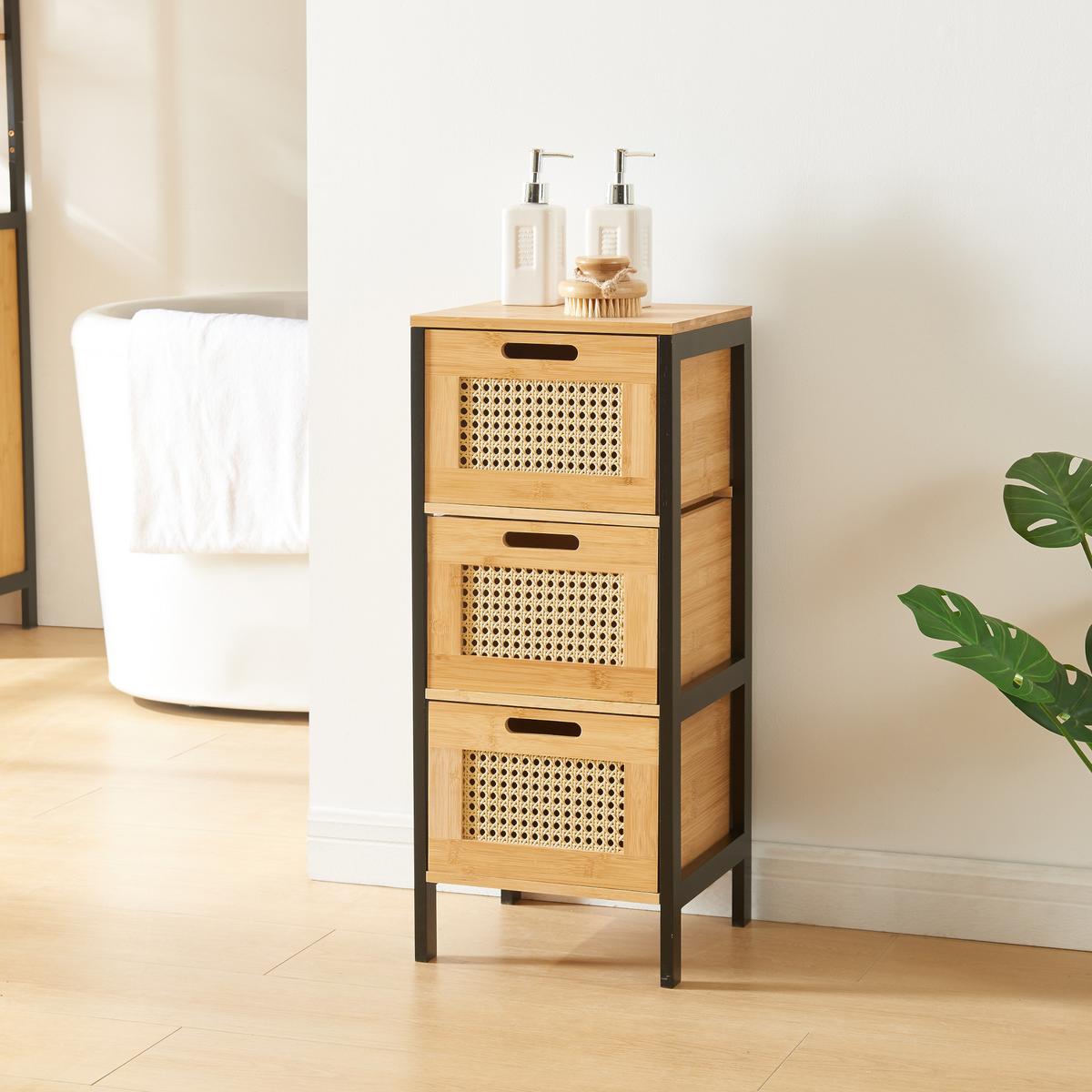 BADKOMMODE Tervola - Schwarz/Naturfarben, Holz (30/72/30cm) - [en.casa]