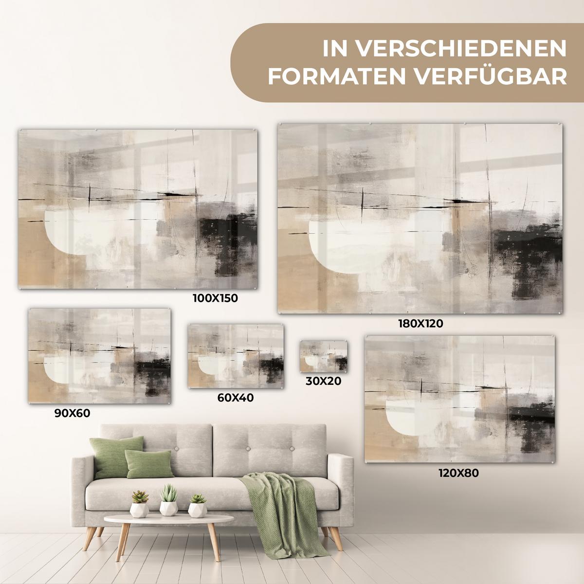 ACRYLGLASBILD Abstrakt - Kunst - Grau Room Decor 90x60 cm - Hellgrau, Glas (90/60cm) - MuchoWow