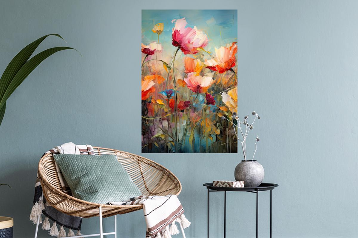 WANDTATTOO Blumen - Aquarell - Kunst - Botanisch - Natur Wandbild 40x60 cm - Orange, Kunststoff (40/60/0.1cm) - MuchoWow