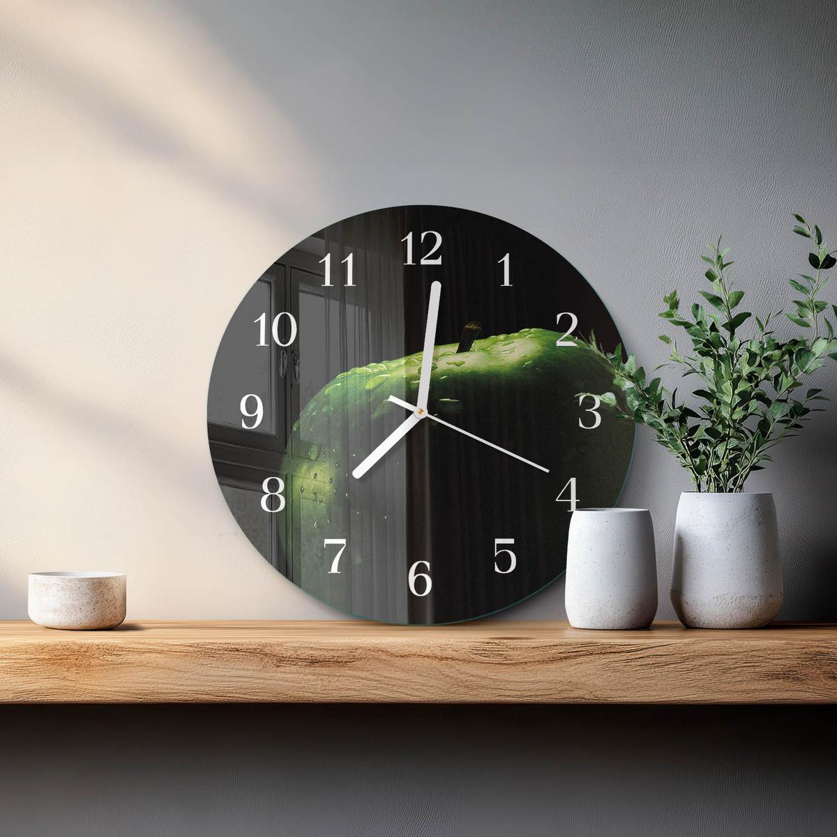 WANDUHR aus Glas Ø30 cm - Apfel - Grün, Glas (30/30/0.4cm) - TULUP