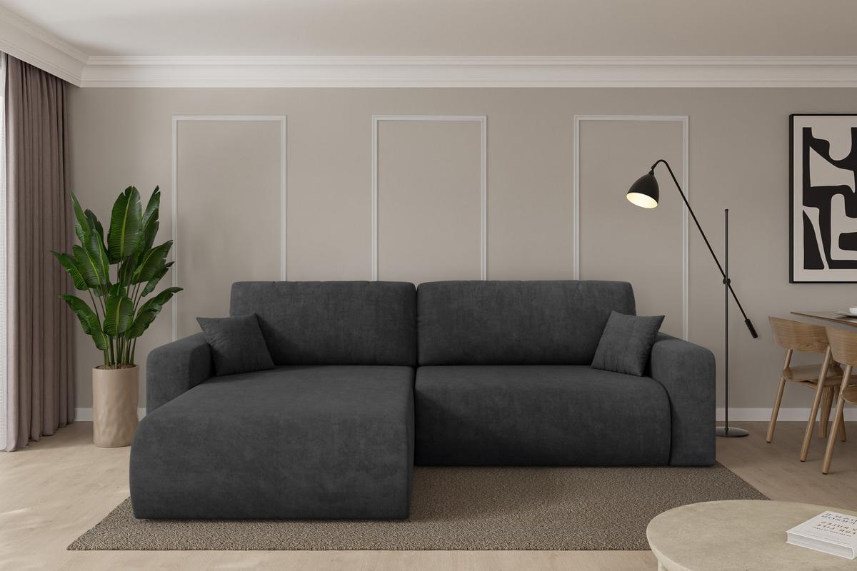 ECKSOFA mit Schlaffunktion Ottomane Links BERY-L 276x193x88 Dunkelgrau Velours - Anthrazit/Schwarz, Holzwerkstoff/Kunststoff (276/193cm) - ALTDECOR