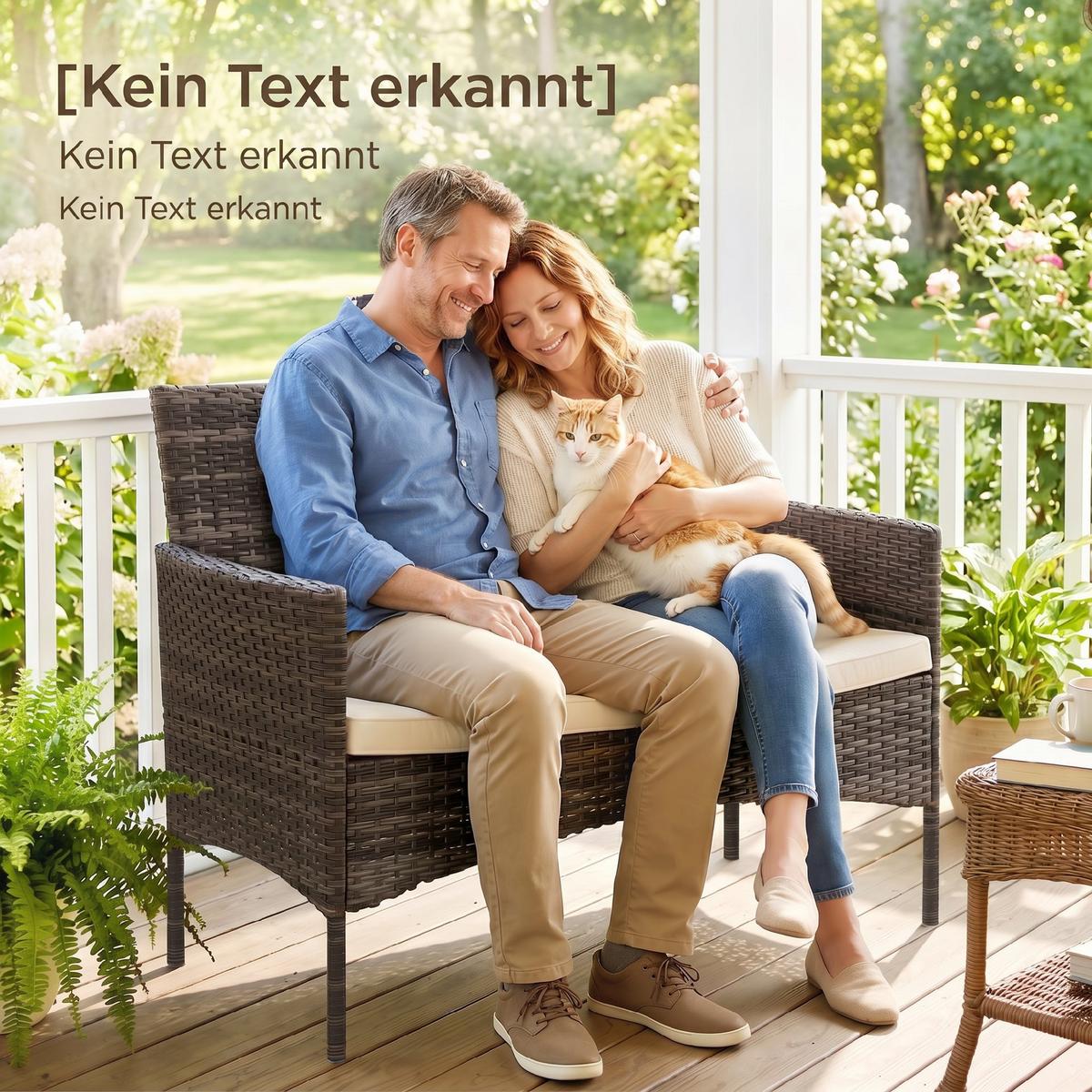 GARTENBANK aus PE-Rattan mit Auflage, Khaki - Beige/Braun, Textil/Metall (63/85/115cm) - Outsunny