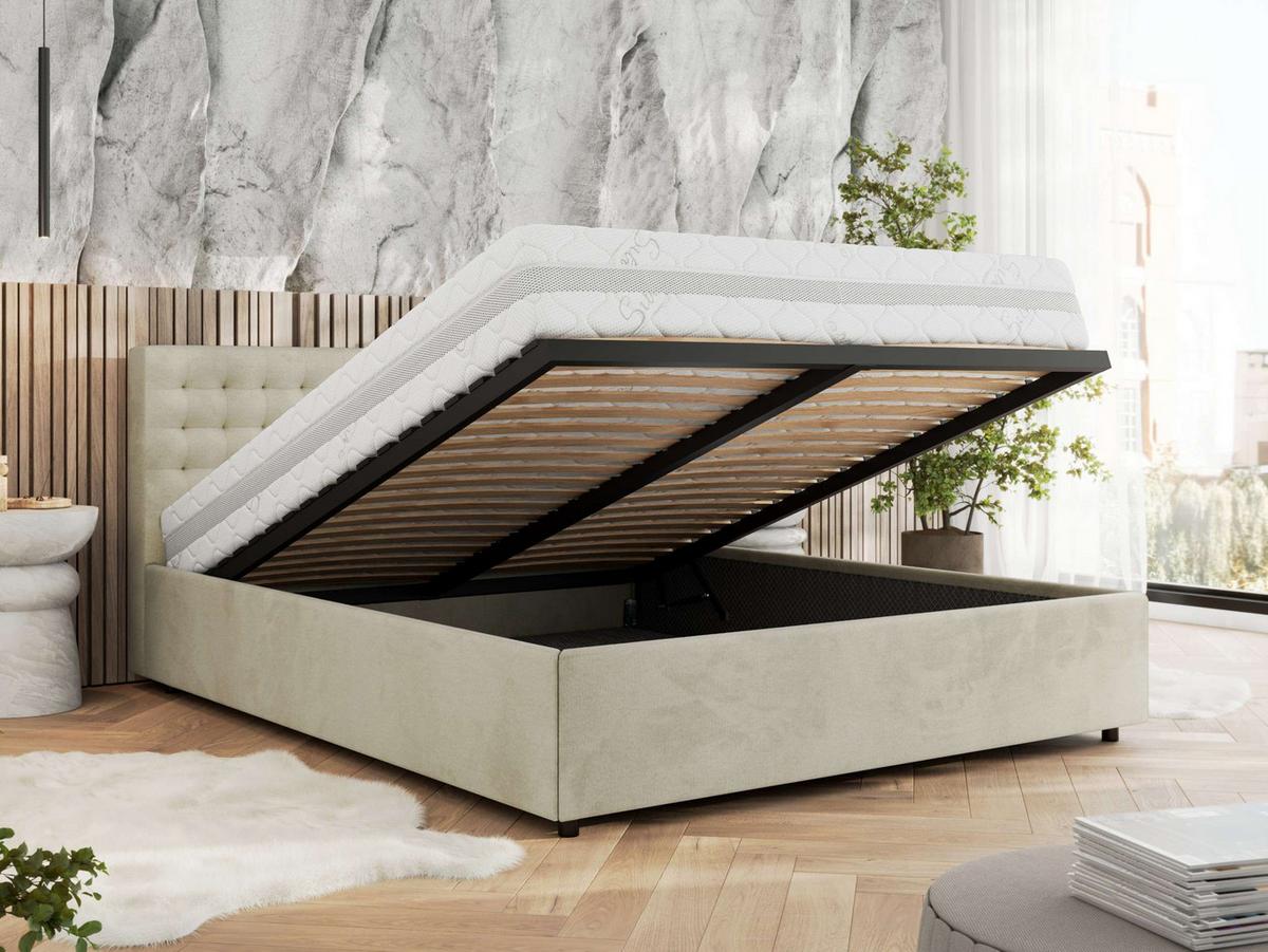 POLSTERBETT PAVO CLASSIC 200/200 - Beige Velvet - Multipocket-Matratze - Beige, Textil (200/200cm) - MKS