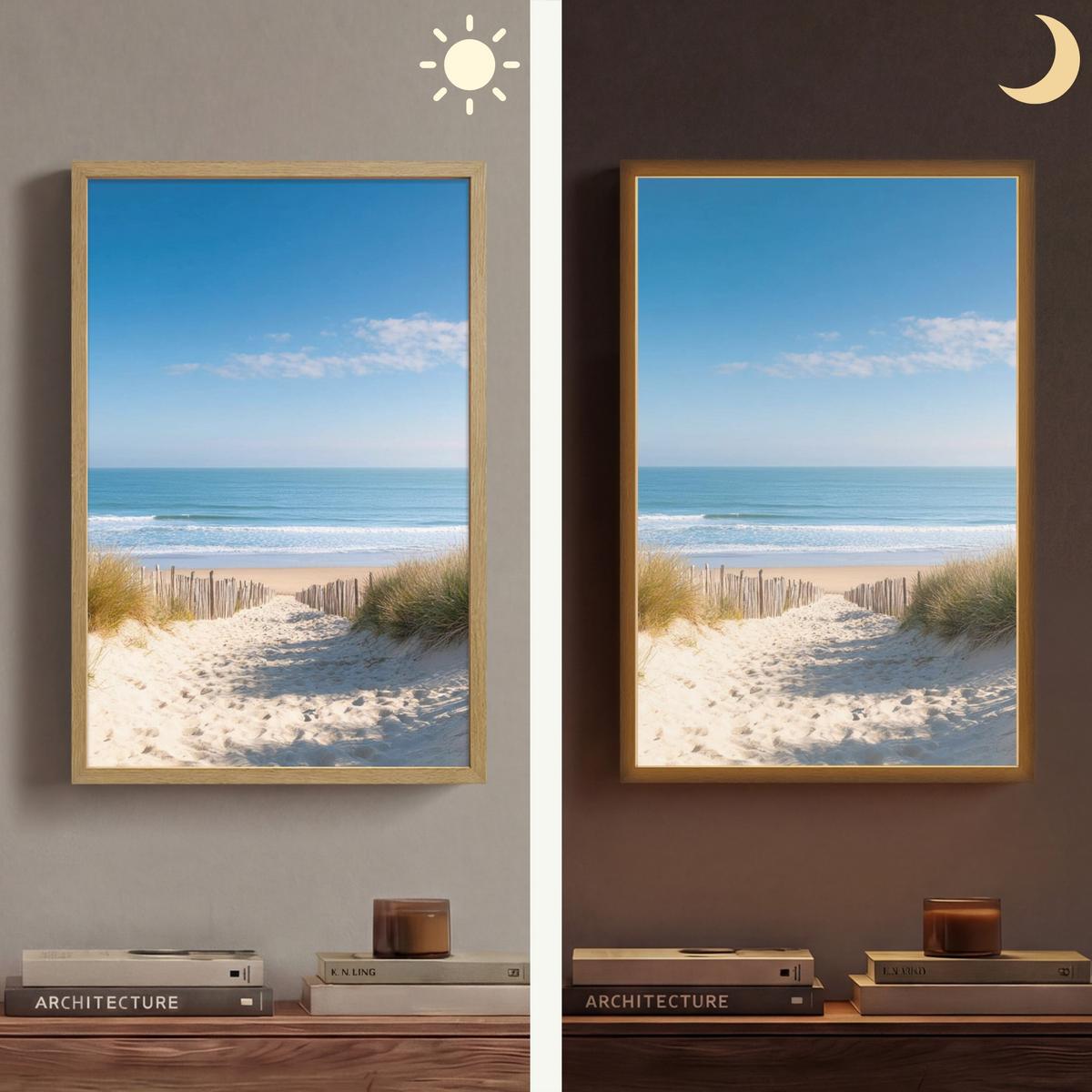 WANDLEUCHTE MIT AKKU Strand - Meer - Düne - Sand - Sommer 40x60 cm - Sandfarben, Holzwerkstoff (40/60/8cm) - OnlyWow