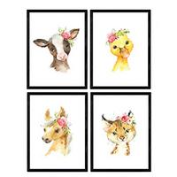 POSTER Set mit 4 Leopard Duck Kuh und Pferd A3 Rahmenlos - Klar, Papier (29.7/3cm) - Nacnic