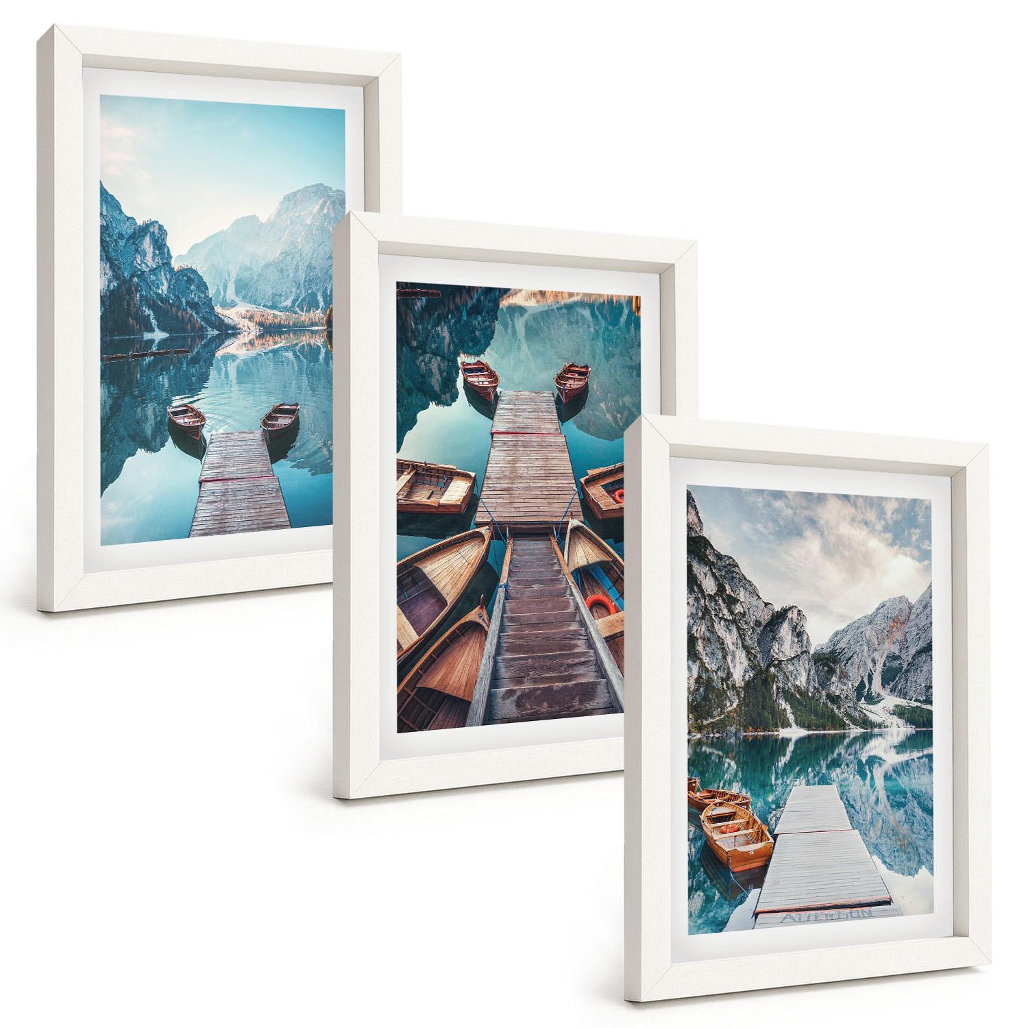 BILDER SET 3er Set - 20x30 cm Weißer Rahmen - Seebrücken, Boote, Frieden - Weiß, Kunststoff (20/30cm) - TULUP