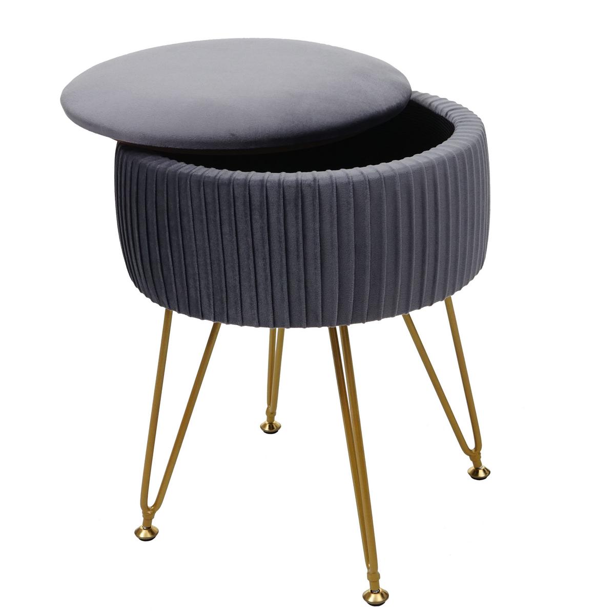 SITZHOCKER Hellgrau, Gold - Goldfarben/Hellgrau, Textil (33/42/33cm) - MCW