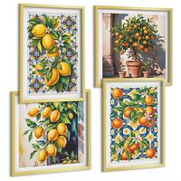 BILDER SET 4er Set - 50x50 cm & 40x60 cm Goldrahmen - Farbenfrohe abstrakte Zitrusfrüchte - Goldfarben, Kunststoff (50/50cm) - TULUP