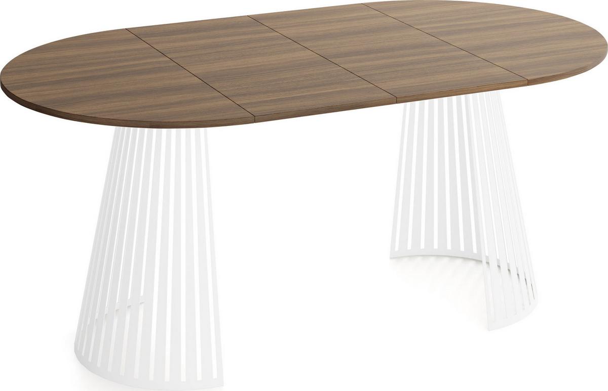 ESSTISCH Naro rund ausziehbar mit Weißem Lamellen-Metallgestell, Walnuss Braun 100-180/100/76 cm - Walnussfarben/Weiß, Holzwerkstoff/Metall (100/176/76cm) - WFL GROUP