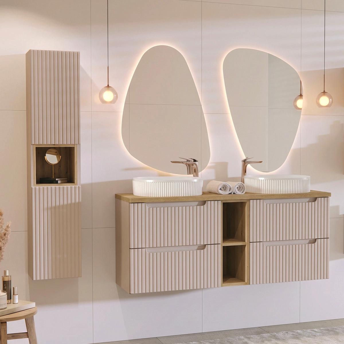BADMÖBEL 140.4cm Riva 2er-Set Kaschmir und Holz - Beige, Holzwerkstoff (140.4/59/40cm) - Petits-meubles