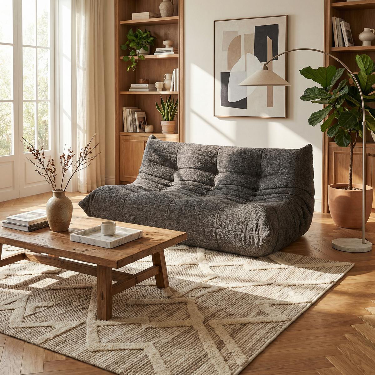 SITZSACK 2-Sitzer Ergonomischer aus Chenille & Memory-Schaum, Montagefrei - Grau, Textil (127/83/99cm) - Urban Meuble
