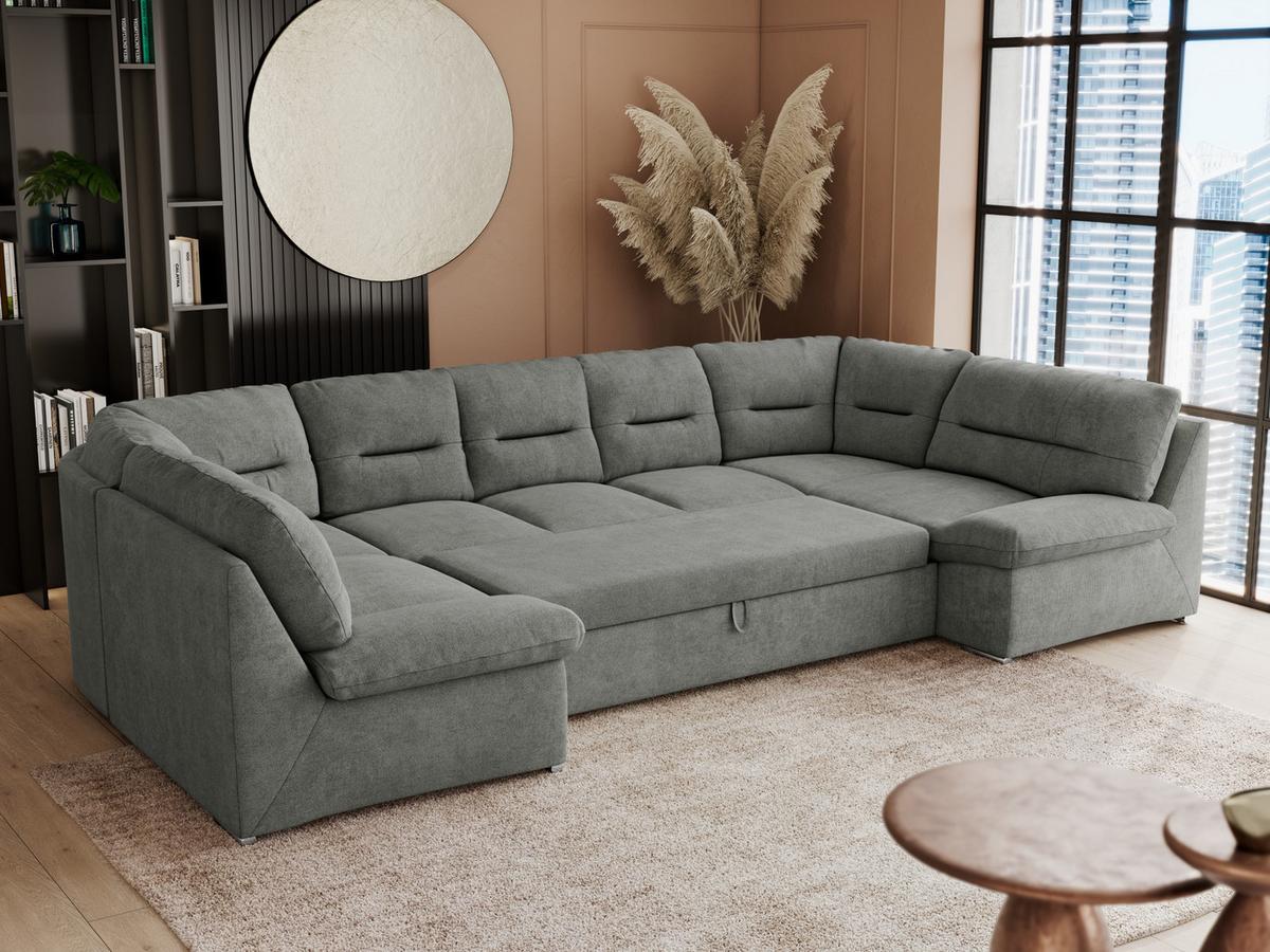 WOHNLANDSCHAFT COMODO U Grau Struktur - Silberfarben/Grau, Textil/Metall (340/93/206cm) - MKS