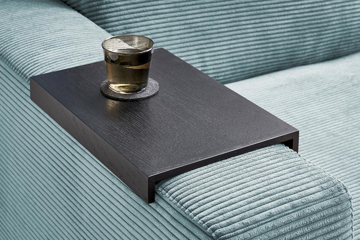 BIG SOFA XL MIT TABLETT MADELINE Hellblau Cord - Schwarz/Hellblau, Kunststoff/Textil (290/85/190cm) - KAWOLA