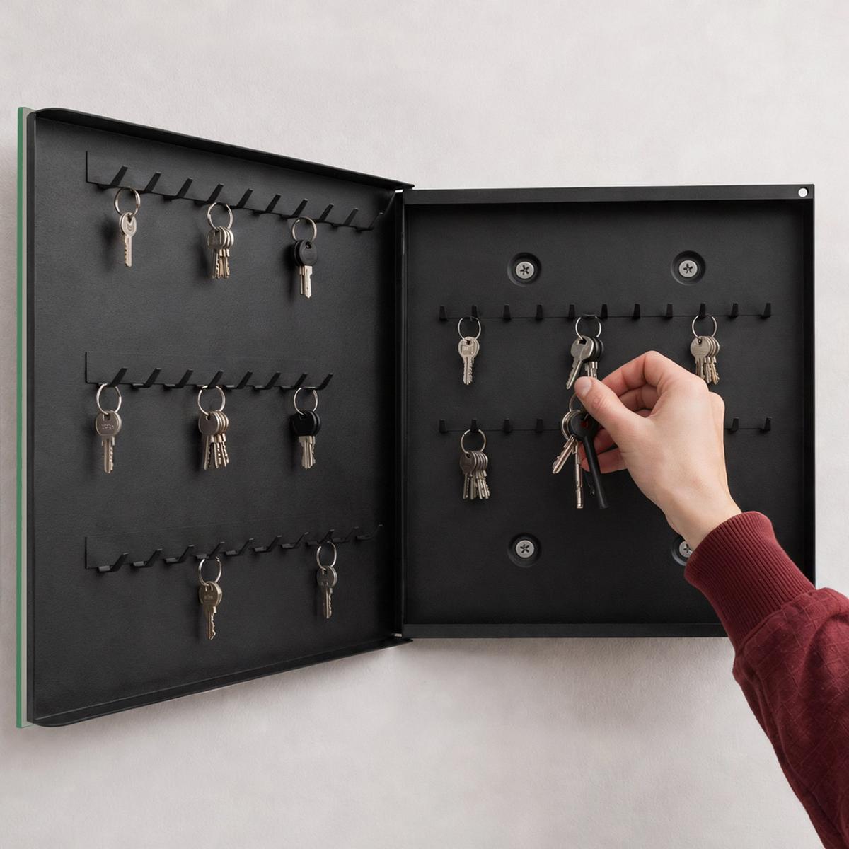 SCHLÜSSELBOX Schwarz 30x30 cm- Türöffnung nach rechts - Burgunderblätter - Grau, Metall (30/30/5cm) - TULUP