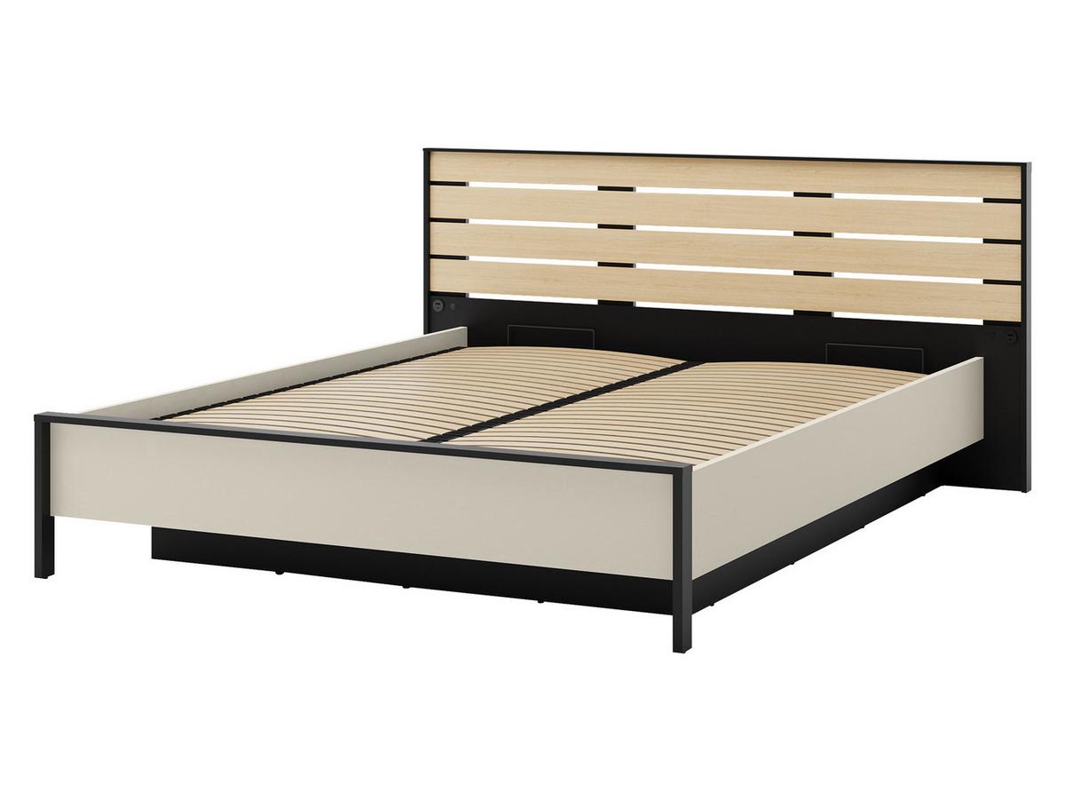 BETT Enna EN-02 - Sandfarben/Schwarz, Holzwerkstoff/Kunststoff (160/200cm) - MIRJAN24