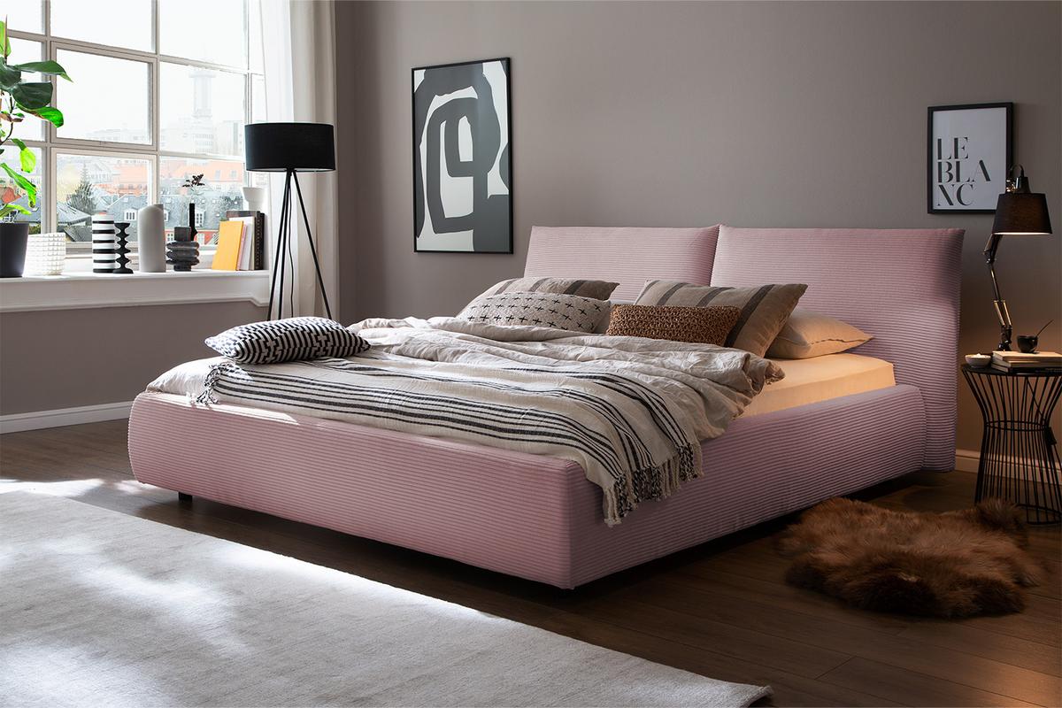 POLSTERBETT HENRY Pink Cord - Rosa, Textil (160/200cm) - KAWOLA