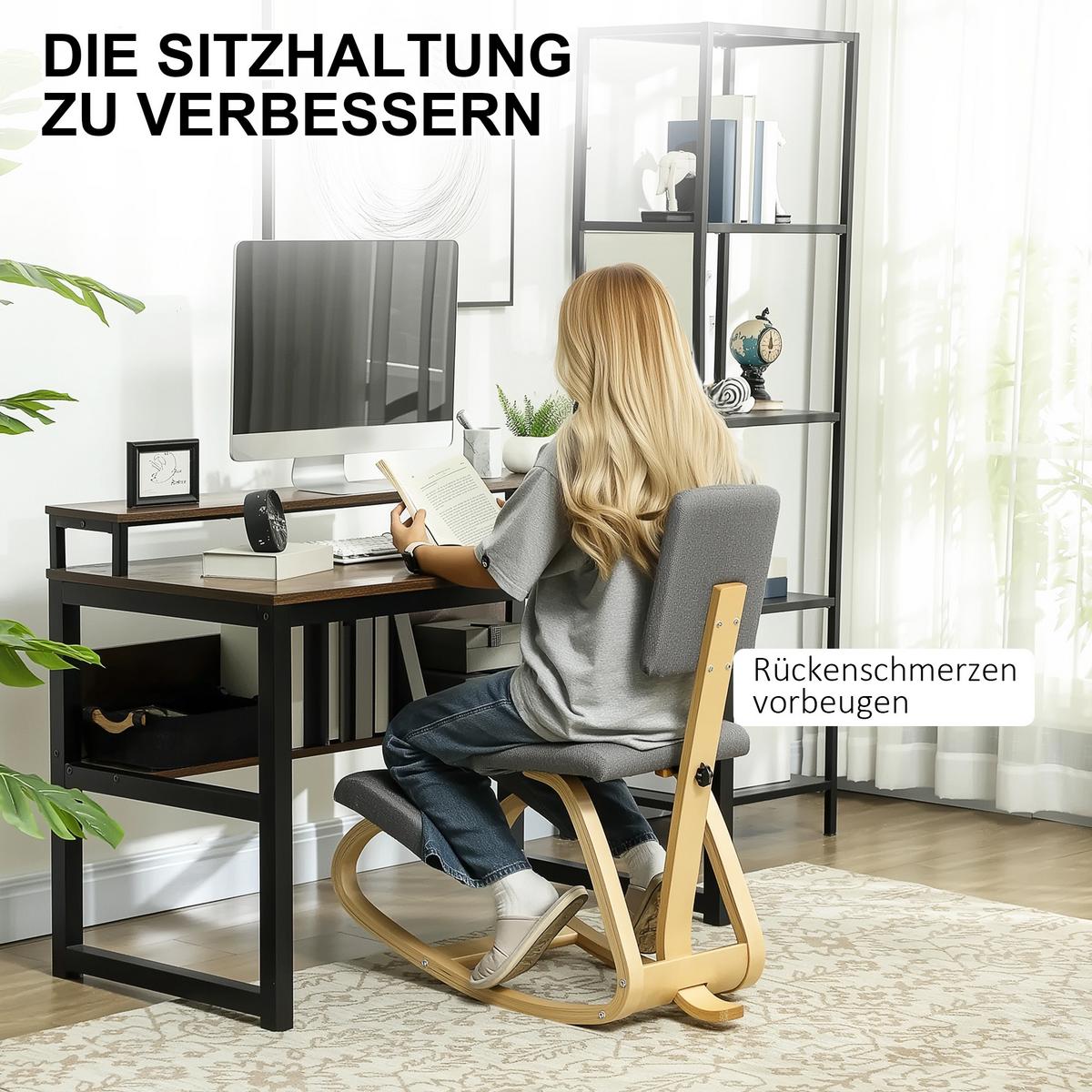 KNIESTUHL Ergonomisch Kniehocker Grau - Grau, Holz/Textil (51/93/84cm) - HOMCOM
