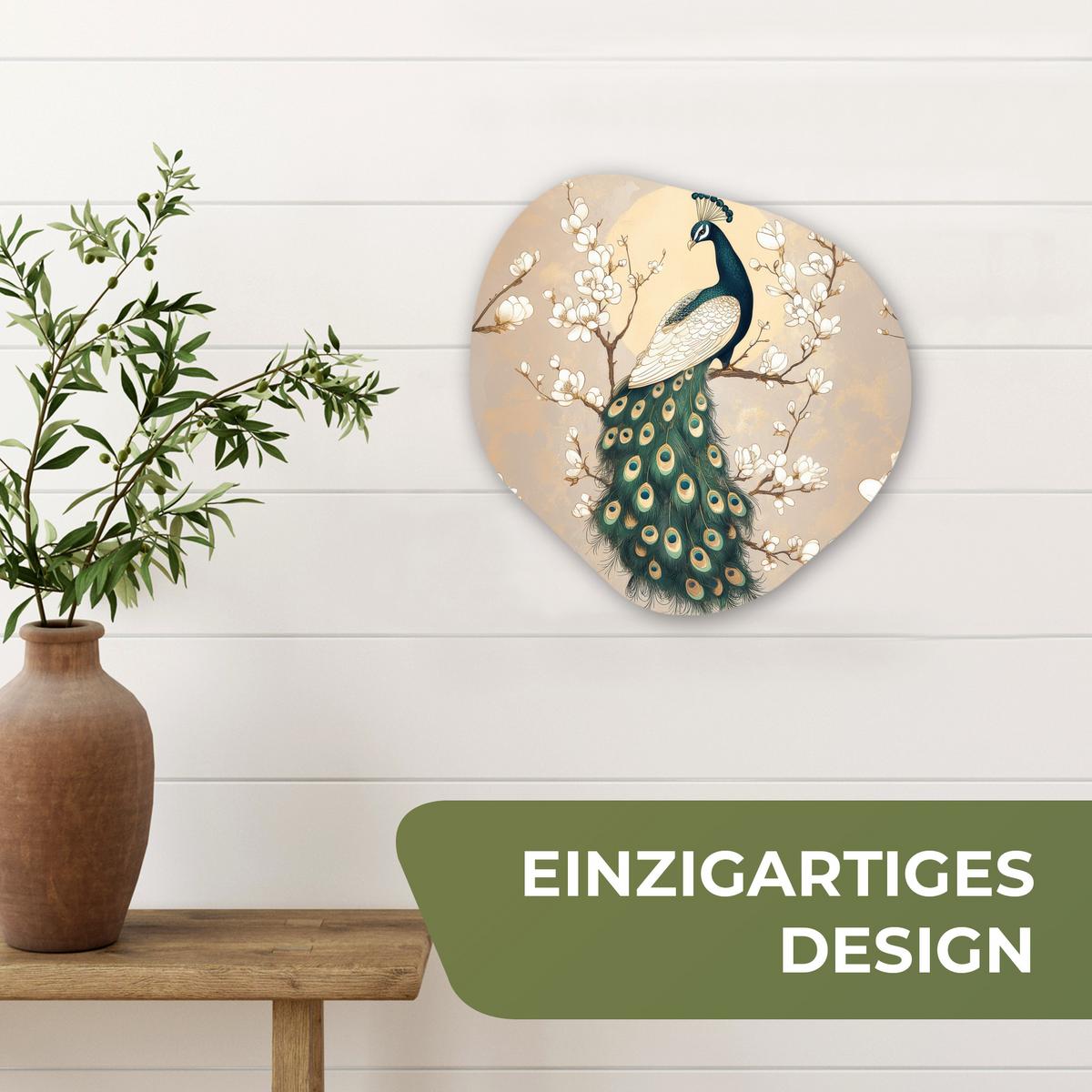 WANDBILD Pfau - Zweig - Blumen Wanddeko 40x40 cm - Champagner, Kunststoff (40/40cm) - MuchoWow