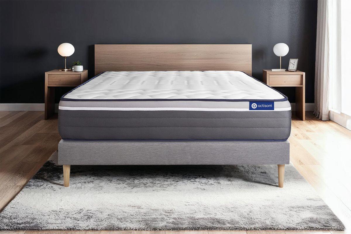 BETT Actiflex plus Taschenfederkern und Memory-Schaum 80 x 200 cm h4 - Kit Bettgestell Grau - Beige/Grau, Karton/Holz (80/200cm) - ACTISOM