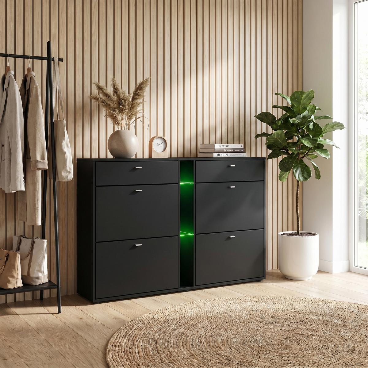 SCHUHSCHRANK Today Fronten in Schwarz matt - Schwarz, Holzwerkstoff (155.5/95/28cm) - Vladon