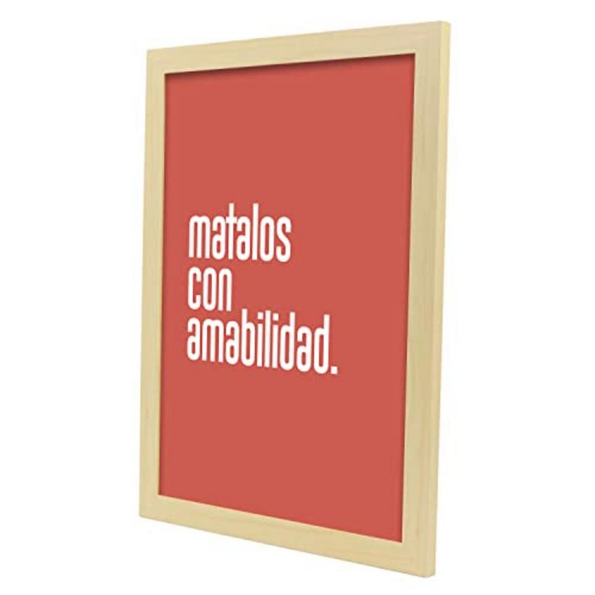 POSTER Set mit 4 Welt TypografieStil A3 Rahmen aus hellem Holz - Beige, Papier (29.7/3cm) - Nacnic