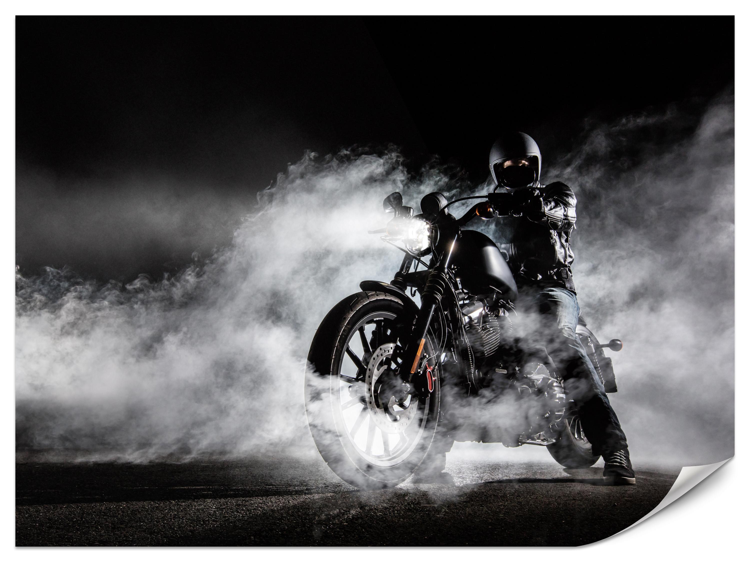 FOTOTAPETE für Jugendzimmer Motorrad Nebel Mann Straße Rauch Sport Action 350x256 - Schwarz/Weiß, Papier (350/256cm) - Muralo