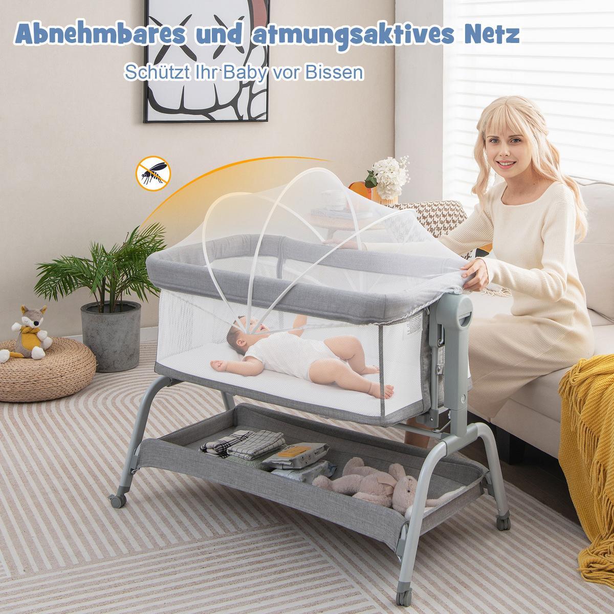 BEISTELLBETT Grau - Grau, Textil - COSTWAY