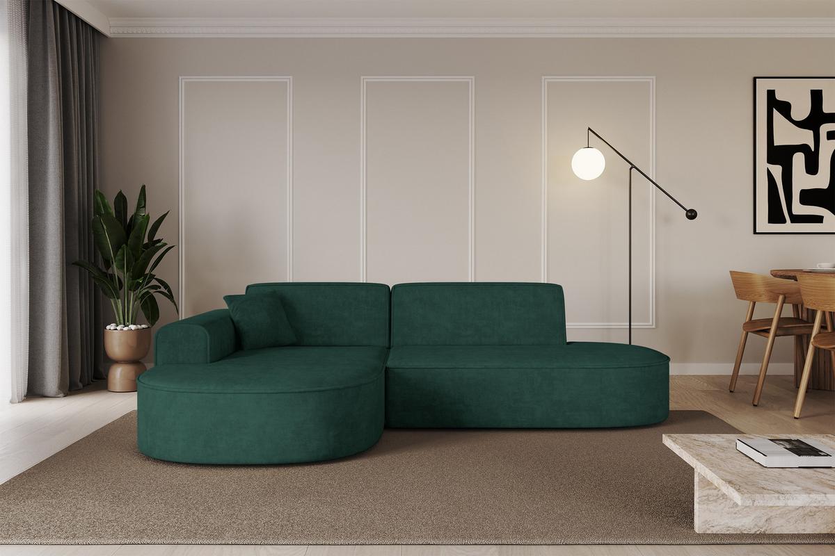 ECKSOFA Ottomane Links MARI-L1 - 243x171x79 cm Grün Velours - Schwarz/Grün, Holzwerkstoff/Kunststoff (243/171cm) - ALTDECOR