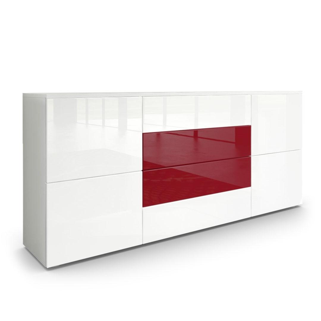 SIDEBOARD Rova Weiß Hochglanz / Bordeaux Hochglanz - Weiß Hochglanz/Rot, Holzwerkstoff (166/72/35cm) - Vladon