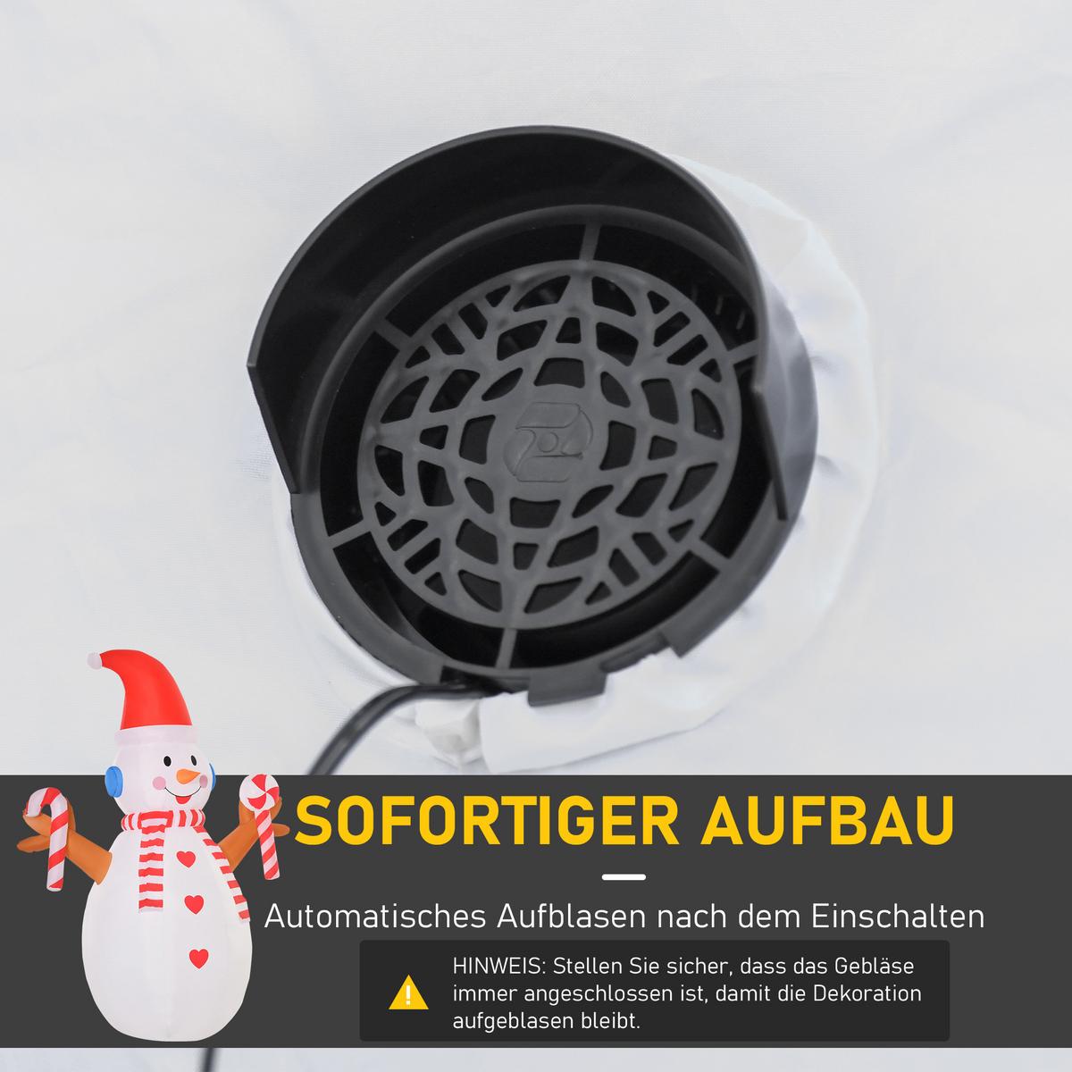 AUFBLASBARER Schneemann, Polyestertuch, Weiß+Rot - Multicolor, Kunststoff (100/240/180cm) - HOMCOM