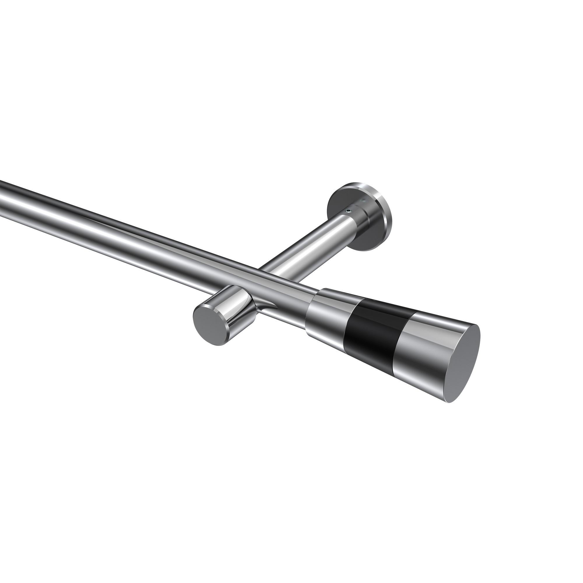 GARDINENSTANGE Prestige Tanara 320 cm (geteilt in 2 x 160 cm), 1-läufig (ohne Ringe), 20 mm Ø Chrom - Chromfarben/Schwarz, Metall (320cm) - INTERDECO