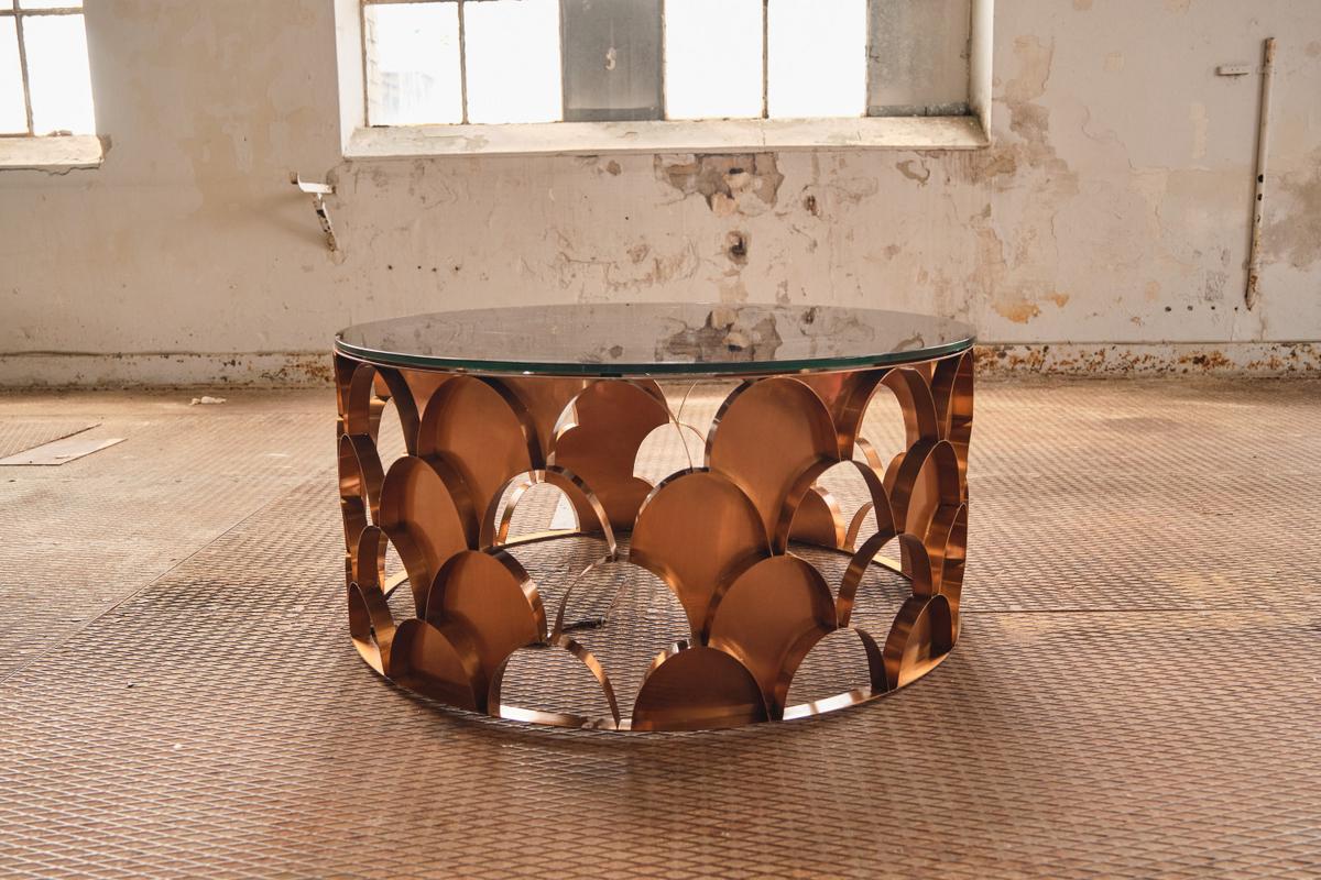 COUCHTISCH MEDINA Rosé Glas - Roségold/Rosa, Glas/Metall (100/100/45cm) - KAWOLA