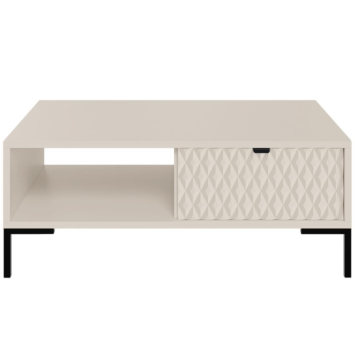 COUCHTISCH Montreal mit Schublade und offenem Fach, dekorative 3D-Fronten, 100x60 cm, Kaschmir - Kaschmir/Schwarz, Holzwerkstoff/Metall (47/100/60cm) - Beautysofa